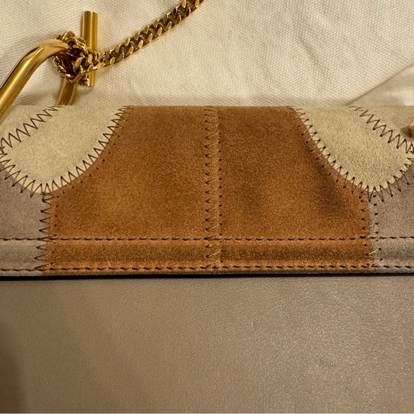 Chloe Drew Shoulder Bag in Multicolor Suede & Grey Leather with Gold Chain Strap - Picture 5 of 12